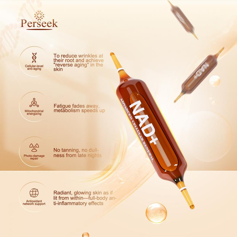 Unlock Youthful Vitality with Perseek NAD+ for Anti-Aging - 1200mg Cellular Renewal Formula | Boost Energy, Focus, and Skin Health - 10 Convenient Vials